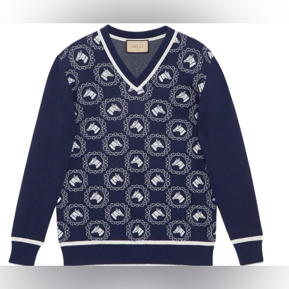 Gucci Equestrian Fine Cotton Wool Jacquard Sweater